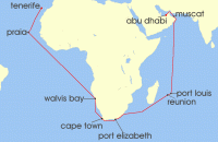 Cruise itinerary map for AIDA 33 Nacht Von Abu Dhabi uber Afrika nach Teneriffa (134952)