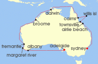 Cruise itinerary map for Princess Cruises 23 Night Round Australia (141130)