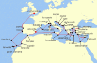 Cruise itinerary map for Fred Olsen Cruise Lines 63 Night Coastal Treasures of the Mediterranean (132259)