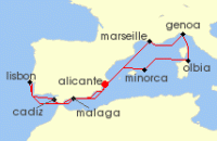Cruise itinerary map for MSC Cruises 10 Night Mediterranean (94641)