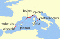 Cruise itinerary map for Costa Cruises 7 Night Western Mediterranean from Alicante (132720)