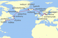 Cruise itinerary map for Holland America Line 28 Night Baltic Capitals Crossing With Icelandic Fjords (135888)