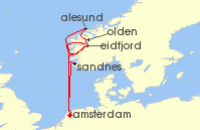 Cruise itinerary map for Holland America Line 7 Night Norwegian Fjords & Nordfjord With History Channel (135906)