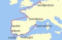Cruise itinerary map for Regent Seven Seas Cruises 11 Night Culinary Delights Amsterdam To Barcelona (123480)