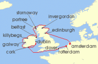 Cruise itinerary map for Holland America Line 14 Night Wild British Isles: Belfast With History Channel (135044)