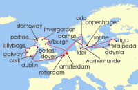 Cruise itinerary map for Holland America Line 28 Night British Isles & Oktoberfest With History Channel (135043)