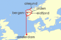 Cruise itinerary map for Holland America Line 7 Night Norwegian Fjords & Nordfjord With History Channel (135895)