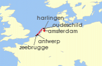Cruise itinerary map for Windstar Cruises 7 Night Tulip Season in Holland & Belgium (140854)
