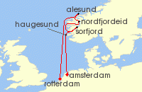 Cruise itinerary map for Holland America Line 7 Night Norwegian Fjords & Hidden Gems (124065)