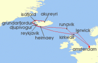 Cruise itinerary map for Holland America Line 14 Night Icelandic Fjords & Celtic Origins (138593)