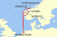 Cruise itinerary map for Holland America Line 7 Night Norwegian Fjords & Nordfjord With History Channel (135911)