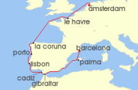 Cruise itinerary map for Celebrity Cruises 12 Night France, Spain & Portugal (127215)