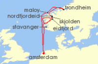 Cruise itinerary map for Holland America Line 10 Night Norwegian Fjords & Landscapes (135913)