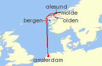 Cruise itinerary map for Celebrity Cruises 7 Night Norwegian Fjords (132081)