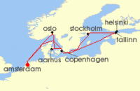 Cruise itinerary map for Celebrity Cruises 12 Night Best of Scandinavia (127205)
