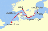 Cruise itinerary map for Celebrity Cruises 11 Night Best of Scandinavia (127210)