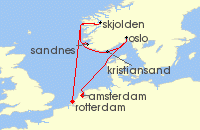 Cruise itinerary map for Holland America Line 7 Night Norwegian Fjords & Sognefjord With History Channel (135408)