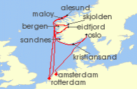 Cruise itinerary map for Holland America Line 14 Night Norwegian Fjords & Oslofjord With History Channel (135412)