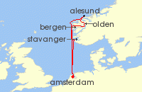 Cruise itinerary map for Celebrity Cruises 7 Night Norwegian Fjords (137225)