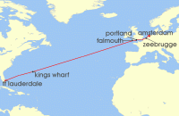 Cruise itinerary map for Holland America Line 13 Night Cultural Crossing With Brugge & Falmouth (124134)