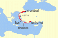 Cruise itinerary map for AIDA 7 Nacht Ostliches Mittelmeer mit Istanbul (134832)