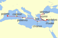 Cruise itinerary map for AIDA 14 Nacht Mittelmeerinseln mit Istanbul ab Antalya (140107)