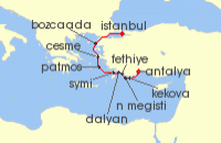 Cruise itinerary map for Star Clippers 10 Night Antalya To Istanbul (141826)