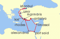 Cruise itinerary map for AIDA 14 Nacht Ostliches Mittelmeer mit agypten & Istanbul (134848)