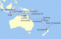 Cruise itinerary map for Phoenix Reisen 26 Nacht Neuseeland, Polynesien, Australien und Indonesien (128608)
