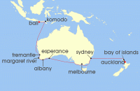 Cruise itinerary map for Regent Seven Seas Cruises 18 Night Down Under Australia Auckland To Bali (Benoa) (109376)