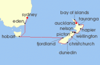 Cruise itinerary map for Azamara Cruises 16 Night Cruise New Zealand & Australia Cruise: Auckland, Milford Sound & Sydney (134882)
