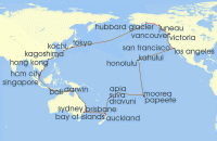 Cruise itinerary map for Princess Cruises 79 Night Circle Pacific (Roundtrip Auckland) (127552)