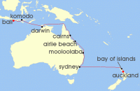 Cruise itinerary map for Regent Seven Seas Cruises 18 Night Kiwi Charm & Aussie Delights Auckland To Bali (Benoa) (129575)