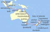 Cruise itinerary map for Azamara Cruises 35 Night Cruise New Zealand To Singapore Grand Voyage (134881)