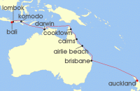 Cruise itinerary map for Regent Seven Seas Cruises 16 Night Journey To Oz Auckland To Bali (Benoa) (136115)