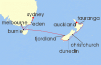 Cruise itinerary map for Norwegian Cruise Line 11 Night New Zealand & Australia From Auckland to Sydney (127688)