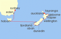 Cruise itinerary map for Silversea Cruises 14 Night Auckland To Sydney (129460)