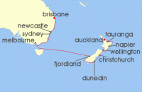 Cruise itinerary map for Crystal Cruises 15 Night Australia & New Zealand - Auckland To Brisbane (137314)