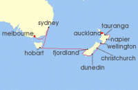 Cruise itinerary map for Azamara Cruises 16 Night Cruise New Zealand & Australia Holiday Cruise: Wellington, Hobart & Sydney (129325)
