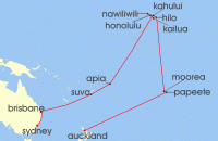 Cruise itinerary map for Princess Cruises 31 Night Tahiti, Hawaii & South Pacific (141143)