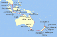 Cruise itinerary map for Oceania Cruises 43 Night New Zealand to Asia Medley Auckland to Singapore (132953)