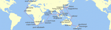 Cruise itinerary map for P & O Cruises 85 Night Auckland to Southampton (139478)