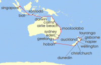 Cruise itinerary map for Silversea Cruises 34 Night Auckland To Singapore (123259)