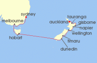 Cruise itinerary map for Oceania Cruises 14 Night Aussie & Kiwi Mementos Auckland to Sydney (132950)