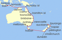 Cruise itinerary map for Viking Cruises 30 Night Australia, New Zealand & Indonesia (123037)