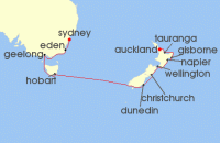 Cruise itinerary map for Silversea Cruises 16 Night Auckland To Sydney (122335)