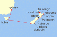 Cruise itinerary map for Regent Seven Seas Cruises 14 Night Bespoke New Zealand Escape Auckland To Sydney (136094)