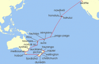 Cruise itinerary map for Holland America Line 43 Night Australia, New Zealand & South Pacific Crossing (141543)