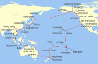 Cruise itinerary map for Princess Cruises 93 Night Circle Pacific - Roundtrip Auckland (141140)