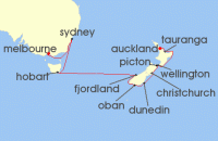 Cruise itinerary map for Silversea Cruises 18 Night Auckland To Melbourne (131306)